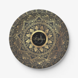Assiettes En Carton Elégante oeuvre de mandala en or
