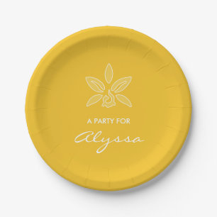 Assiettes En Carton Elégante Orchidée Simple Fleur Jaune Riche Avec No