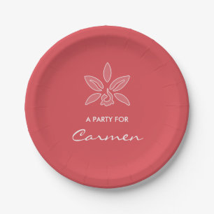 Assiettes En Carton Elégante Orchidée Simple Fleur Rouge Chaud Avec No