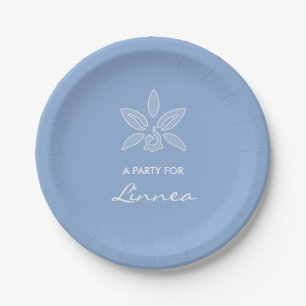Assiettes En Carton Elégante Orchidée Simple Poudre Fleur Bleue Avec N