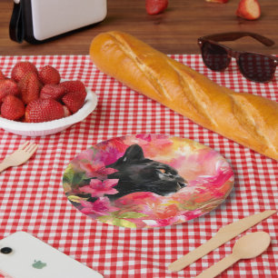 Assiettes En Carton Élégante panthère noire florale sauvage florissant