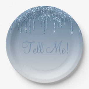 Assiettes En Carton Elégante Parties scintillant bleue glace Ombré S