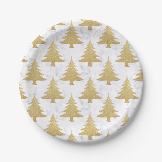 Assiettes En Carton Elégante Parties scintillant d'or et arbre de Noël (Devant)