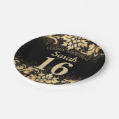 Assiettes En Carton Elégante Parties scintillant d'or noir 16e anniver (Angle)