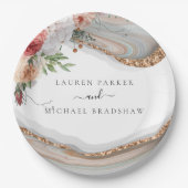 Assiettes En Carton Elégante Parties scintillant en marbre fleuri Mari (Devant)