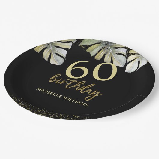 Assiettes En Carton Elégante Parties scintillant Gold Palm Calligraphi (Angle)