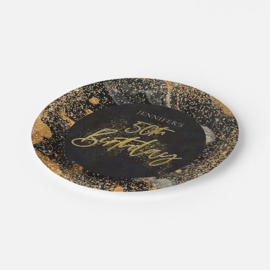 Assiettes En Carton Elégante Parties scintillant Noir et Or 50ème anni (Angle)