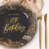 Assiettes En Carton Elégante Parties scintillant Noir et Or 75e annive