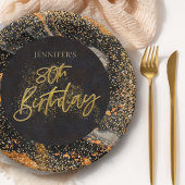 Assiettes En Carton Elégante Parties scintillant Noir et Or 80e annive