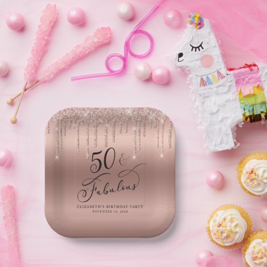 Assiettes En Carton Elégante Parties scintillant Rose Gold 50e fête d' (Fête)
