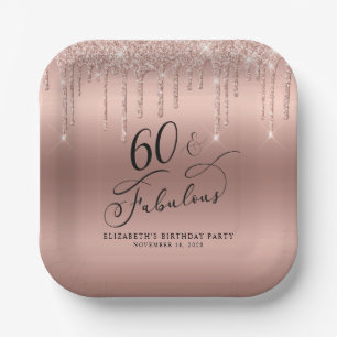 Assiettes En Carton Elégante Parties scintillant Rose Gold 60e fête d'