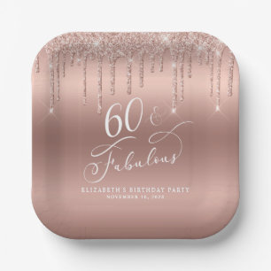Assiettes En Carton Elégante Parties scintillant Rose Gold 60e fête d'