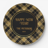 Assiettes En Carton Elégante Parties scintillant Tartan Black Gold (Devant)