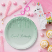 Assiettes En Carton Élégante Parties scintillant verte glace Script Ét (Fête)