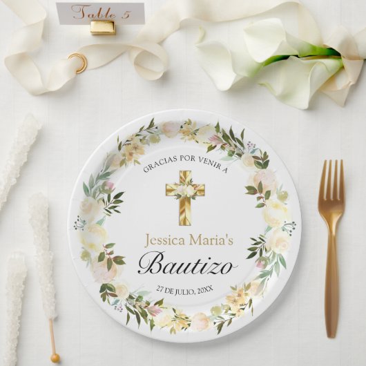 Assiettes En Carton Elegante Pastel Bautizo Amarillo Bebé (Mariage)