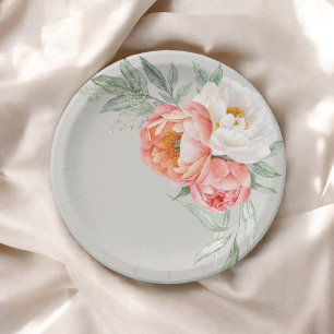 Assiettes En Carton Elégante Pêche et Aquarelle d'ivoire Florale