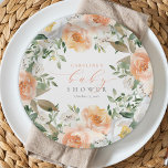 Assiettes En Carton Élégante Pêche Floral Baby Bloom Girl Baby shower<br><div class="desc">Peach Baby In Bloom Girl Baby shower Papier Plaques présente de belles pêches et fleurs florales blanches et verdure ainsi que de la calligraphie moderne.</div>