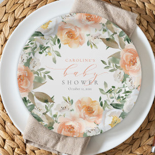 Assiettes En Carton Élégante Pêche Floral Baby Bloom Girl Baby shower