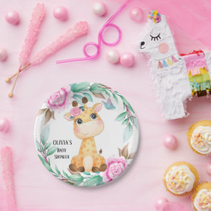 Assiettes En Carton Elégante Peony rose et une jolie Giraffe personnal