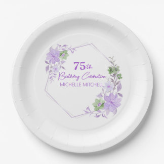 Assiettes En Carton Élégante Personnalisation 75e Anniversaire Lavande
