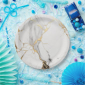 Assiettes En Carton Elégante pierre de marbre abstrait noir et blanc (Fête)