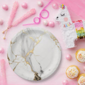 Assiettes En Carton Elégante pierre de marbre abstrait noir et blanc (Fête)