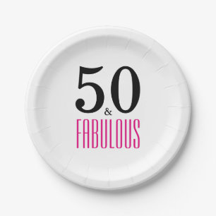 Assiettes En Carton Élégante plaque à papier rose 50e anniversaire