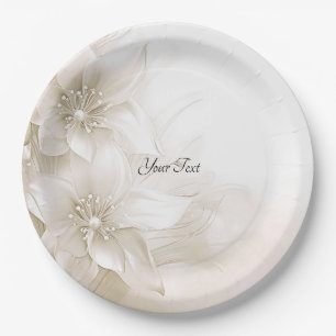 Assiettes En Carton Élégante plaque de papier à fleurs blanches d'ivoi
