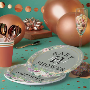 Assiettes En Carton Élégante plaque de papier Baby shower floral
