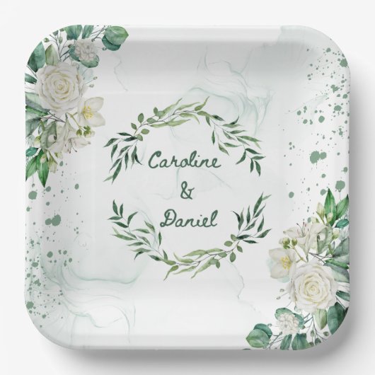 Assiettes En Carton Élégante plaque de papier Mariage à eau verte (Recto)