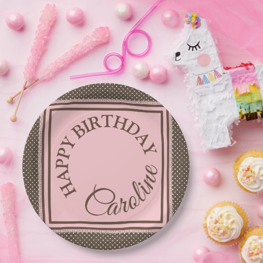 Assiettes En Carton Élégante plaque en papier marron et rose (Fête)