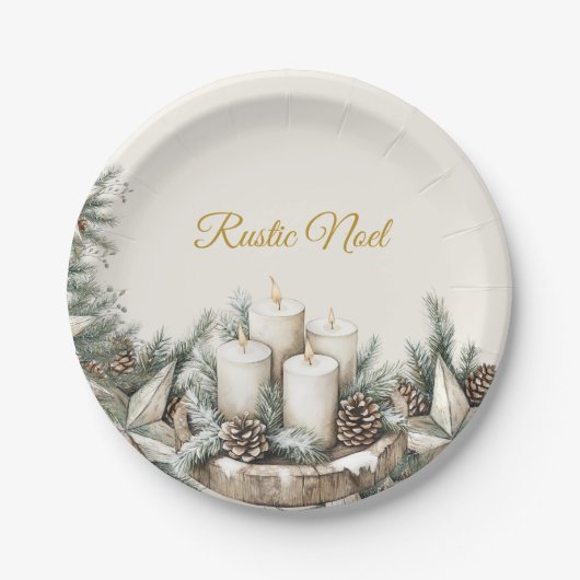 Assiettes En Carton Élégante plaque en papier Noël rustique (Devant)