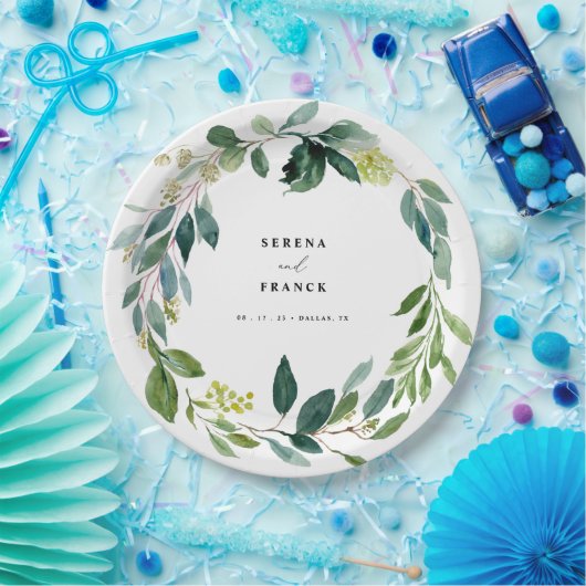 Assiettes En Carton Élégante plaque Mariage verdoyante (Fête)