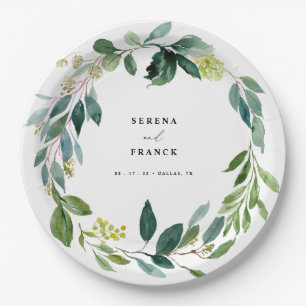 Assiettes En Carton Élégante plaque Mariage verdoyante