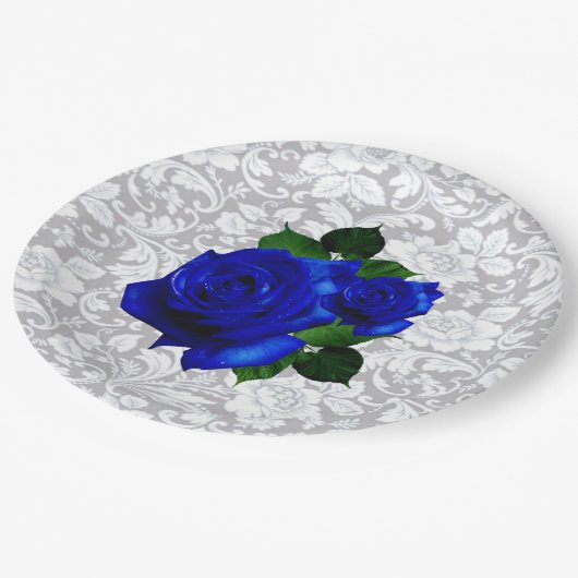 Assiettes En Carton Élégante plaque papier Mariage Rose Bleu (Angle)