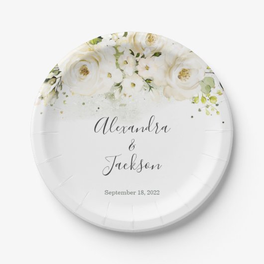 Assiettes En Carton Élégante plaque Rose et Mariage or (Devant)