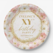 Assiettes En Carton Élégante Plaques de papier d'anniversaire rose et (Devant)