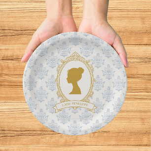 Assiettes En Carton Élégante réception de mariage bleu et or de l'ère