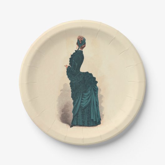 Assiettes En Carton Élégante robe victorienne bleue (Devant)