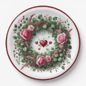 Assiettes En Carton Élégante Rose Rose Wreath Red Hearts Plaque en pap (Devant)