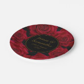 Assiettes En Carton Élégante Rose rouge - Mariage (Angle)