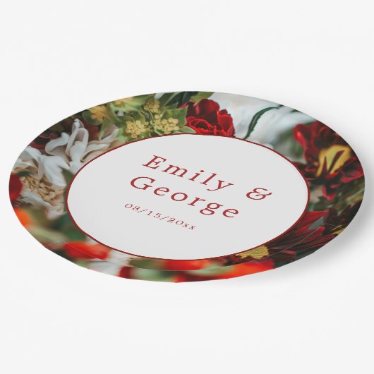 Assiettes En Carton Élégante roses rouges fleurs fleurs fleurs Mariage (Angle)