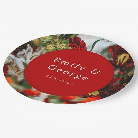 Assiettes En Carton Élégante roses rouges fleurs fleurs Mariage floral (Angle)