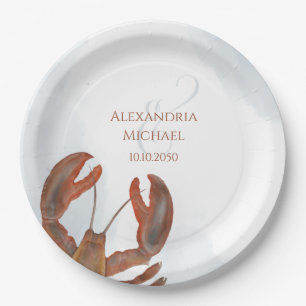 Assiettes En Carton Elégante Rustique moderne Aquarelle Fête de Homard