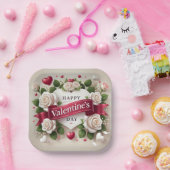 Assiettes En Carton Elégante Saint Valentin Design avec Roses, Coeurs (Fête)