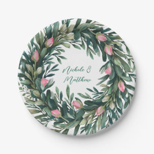 Assiettes En Carton Élégante Serre Verdoyante Avec Mariage Rose Rose B