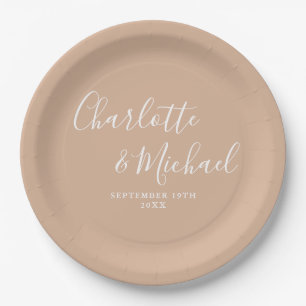 Assiettes En Carton Élégante signature mariage taupe bronzé écriture