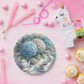 Assiettes En Carton Elégante Tea Party Blue Hydrangea Plaque papier (Fête)