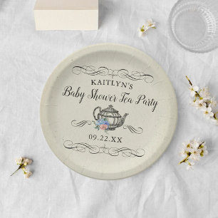 Assiettes En Carton Elégante Tea Party Vintage BABY SHOWER
