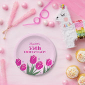 Assiettes En Carton Elégante Tulipe rétro Floral Rose Anniversaire (Fête)